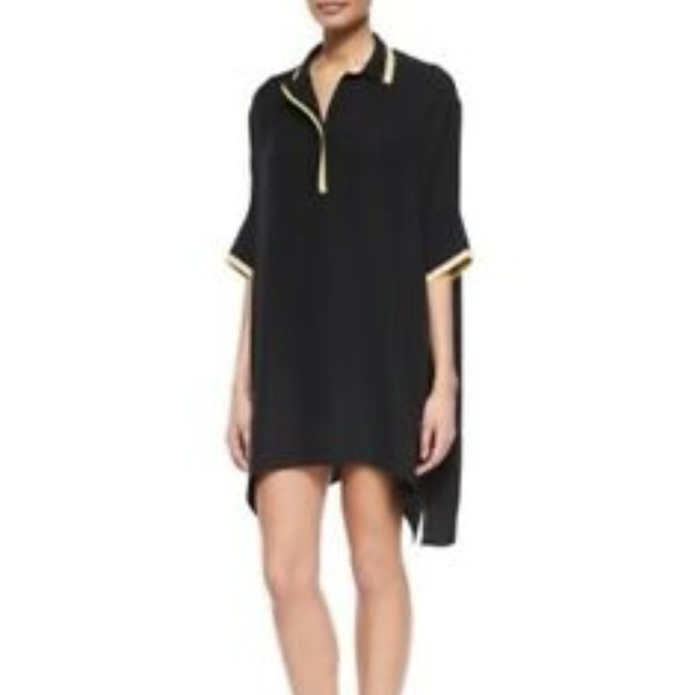 RAG & BONE / Black Silk Tunic Polo Dress / Contrast Ribbed Collar / SZ M